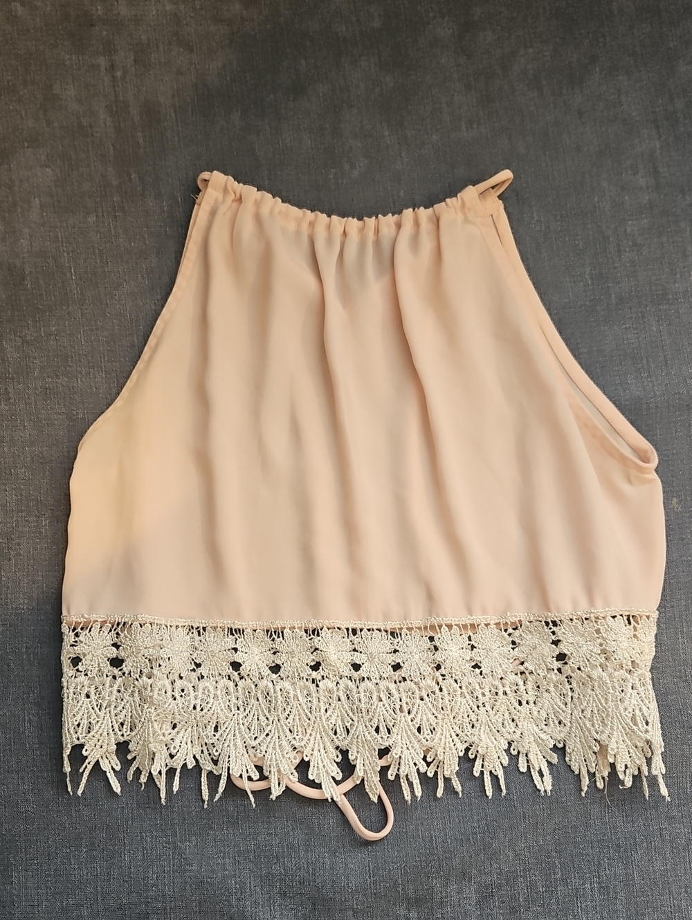Sleeveless Cream Crochet-Hem Halter Top